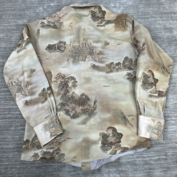 Chemise Et Cie Button Down Shirt Oriental Mist Polyester Vintage 70s Mens M - Picture 8 of 8